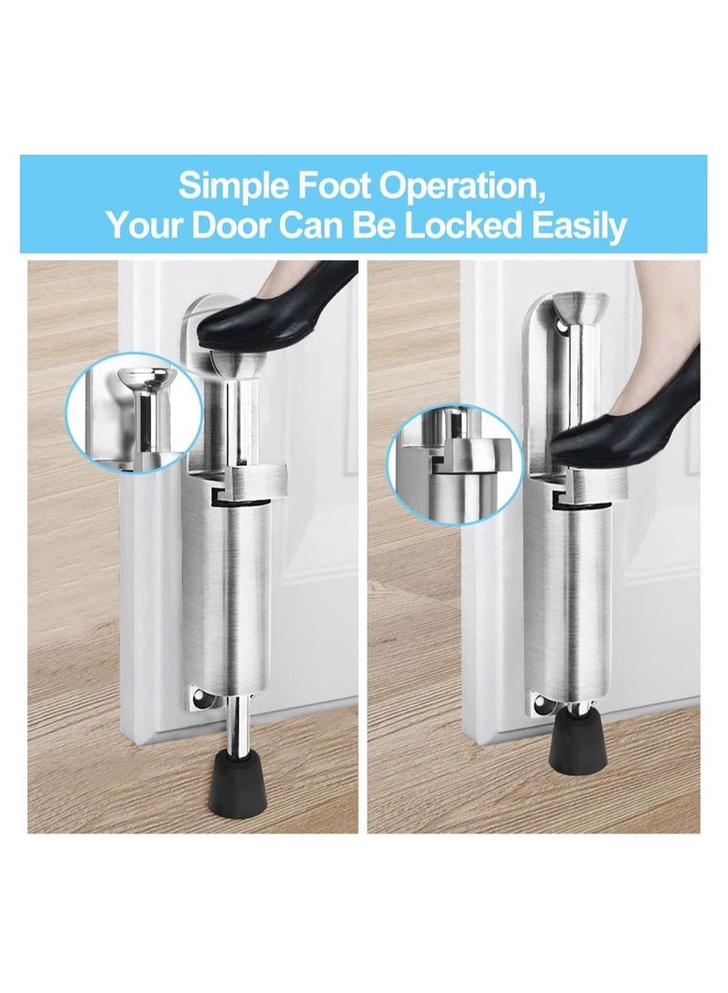Kick Down Door Locks Stopper Holder Spring Loaded Adjustable Stainless Steel Heavy Duty Step On Retainer Zinc Alloy Soft Rubber Foot for Garage Gate Office Home