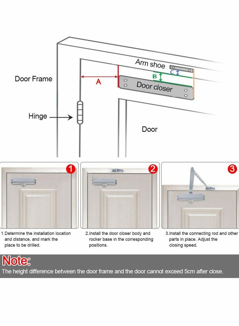 Door Closer, Automatic Hydraulic Adjusting Silent Soft Slow Slam Gate Closer Overhead Concealed Aluminium for 35-65kg 70-110cm Wide Wooden Metal Fire Internal External