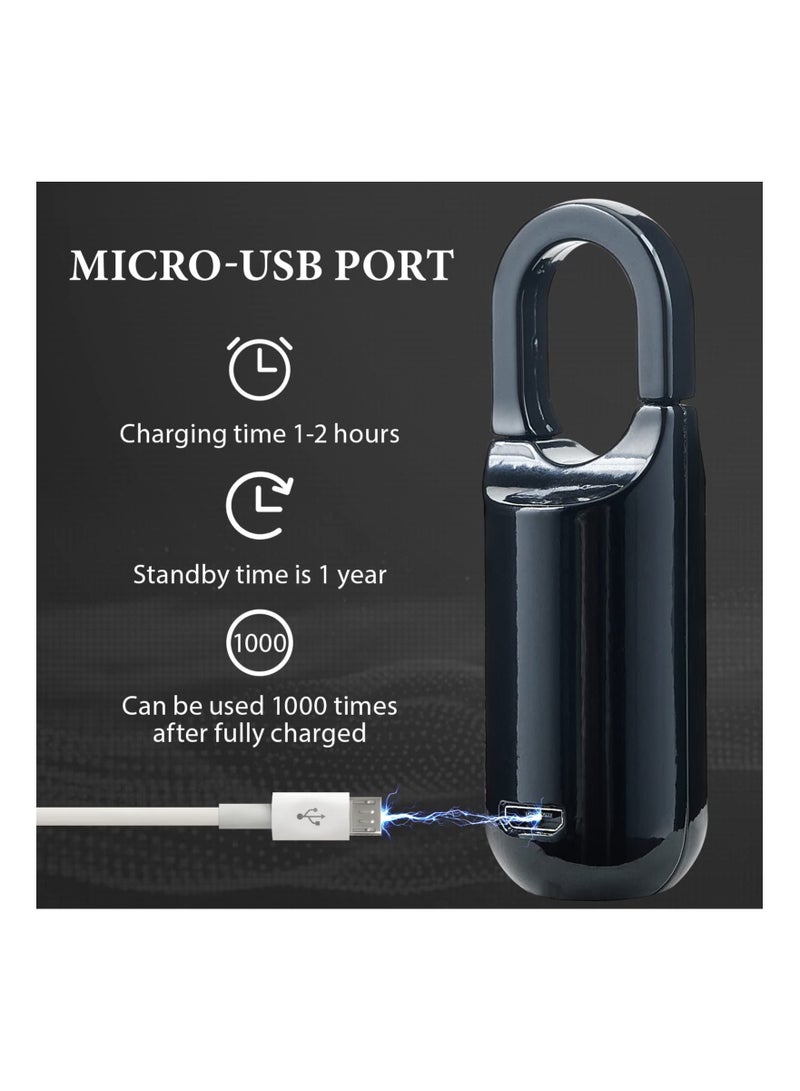 Portable Fingerprint Lock, Mini Black Padlock Long Standby Time USB Charge Keyless for Gym School Locker, House Door, Travel Luggage, Backpack