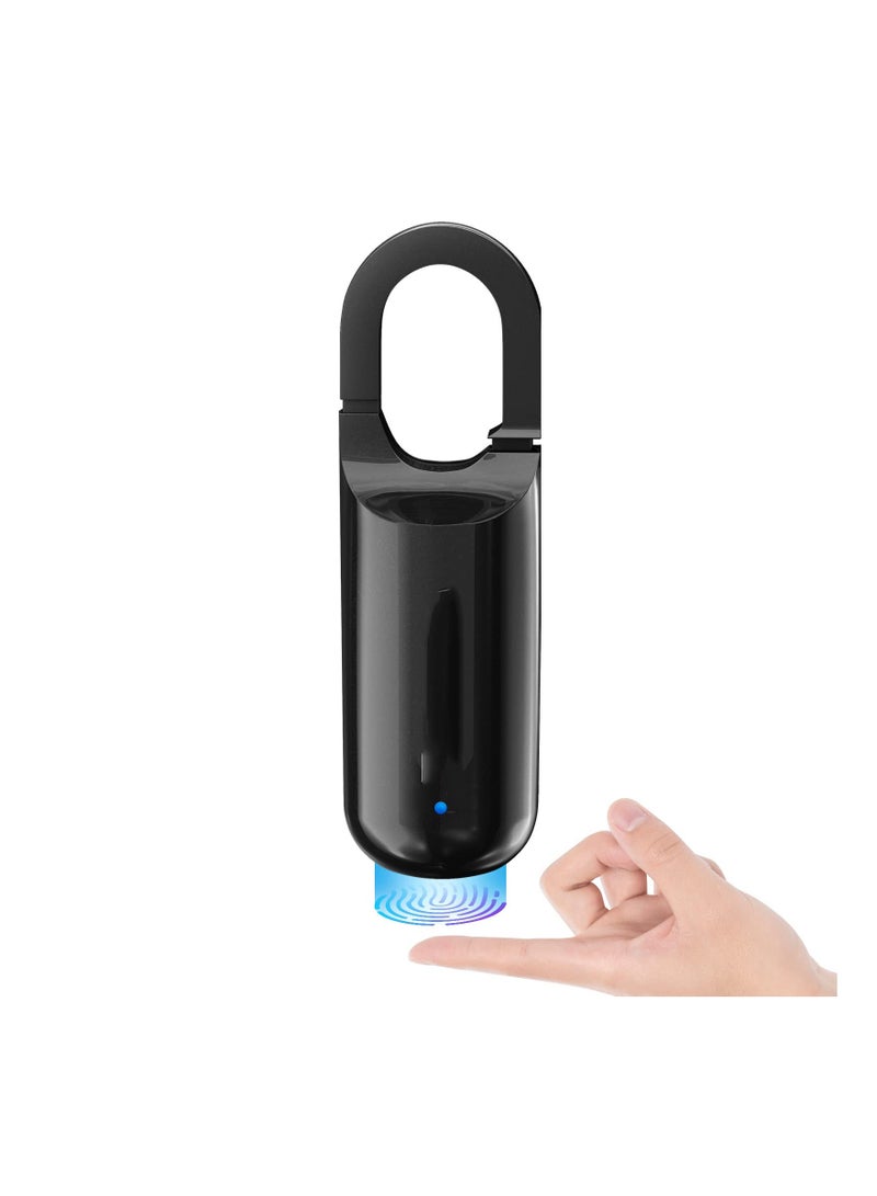 Portable Fingerprint Lock, Mini Black Padlock Long Standby Time USB Charge Keyless for Gym School Locker, House Door, Travel Luggage, Backpack