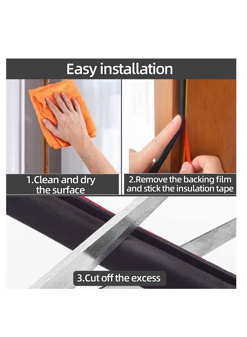 Adhesive Door Sweep Weather Stripping Soundproof Rubber Bottom Seal with Wider Strong for Interior Exterior Doors Guard Against Drafts Dust Noise Animals (3M Black)