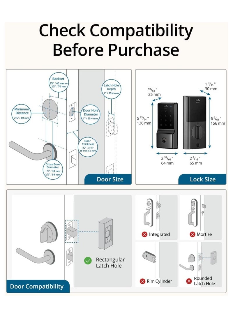 eufy Security Smart Lock C210, 5-in-1 Keyless Entry Door Lock, Built-in WiFi Deadbolt, Smart Door Lock, No Bridge Required, Easy Installation, Touchscreen Keypad, App Remote Control, BHMA Cert