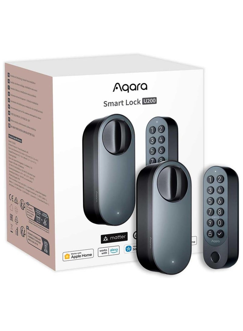 Smart Door Lock U200, Matter over Thread, Keyless Entry Door Lock with Apple Home Key and Rechargeable Battery,Supports Apple Home, Alexa and SmartThings, Black