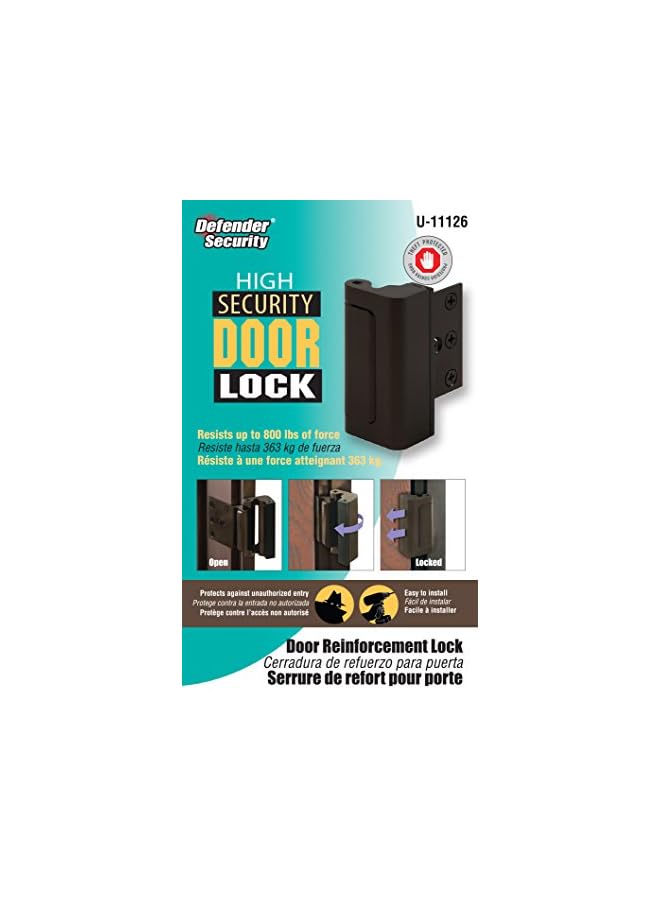 Security Bronze U 11126 Door Reinforcement Lock – Add Extra, High To Your Home And Prevent Unauthorized Entry 3” Stop, Aluminum Construction Anodized Finish