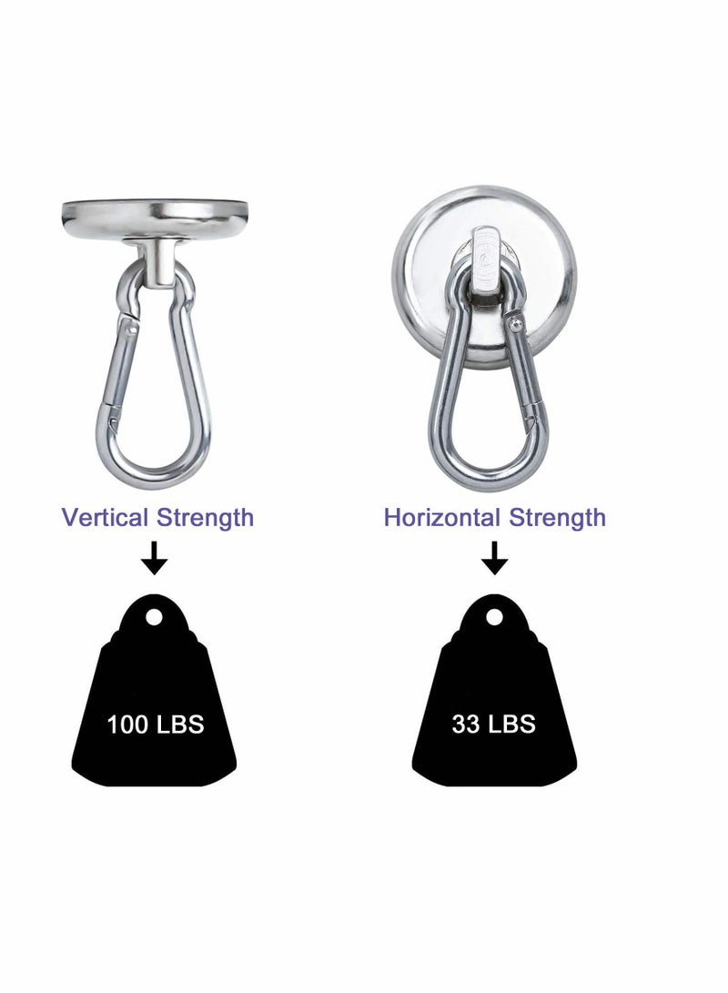 Carabiner Magnetic Hooks, KASTWAVE 100LBS Strong Heavy Duty Neodymium Magnet Hooks with Swivel Hook, Great for Your Kitchen, Refrigerator and Other Surfaces (4 Pack) Silvery