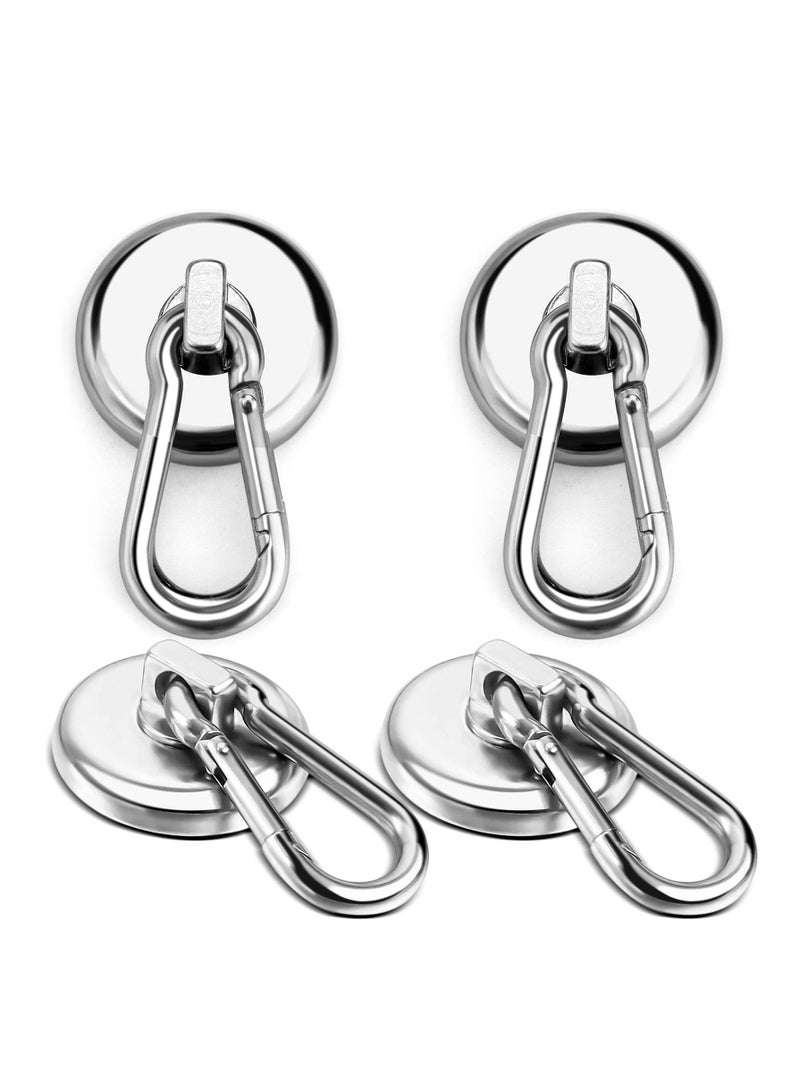 Carabiner Magnetic Hooks, KASTWAVE 100LBS Strong Heavy Duty Neodymium Magnet Hooks with Swivel Hook, Great for Your Kitchen, Refrigerator and Other Surfaces (4 Pack) Silvery