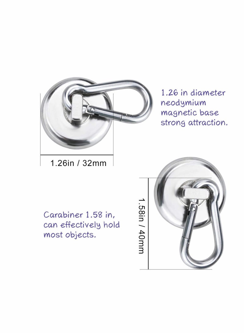 Carabiner Magnetic Hooks, KASTWAVE 100LBS Strong Heavy Duty Neodymium Magnet Hooks with Swivel Hook, Great for Your Kitchen, Refrigerator and Other Surfaces (4 Pack) Silvery