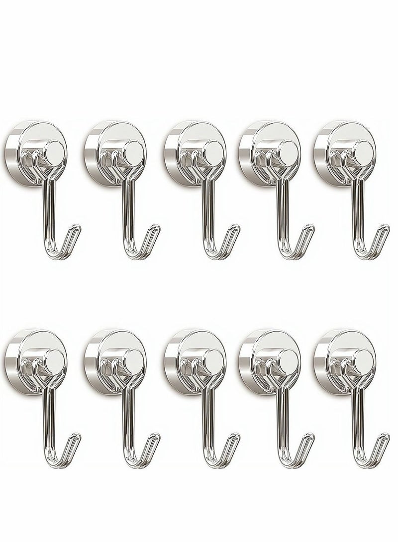 Magnetic Hooks Pack of 10 Silver Heavy Duty Strong Magnet Hook with Rust Proof for Indoor Outdoor Hanging Refrigerator Grill Kitchen Key Holder Locker Classroom