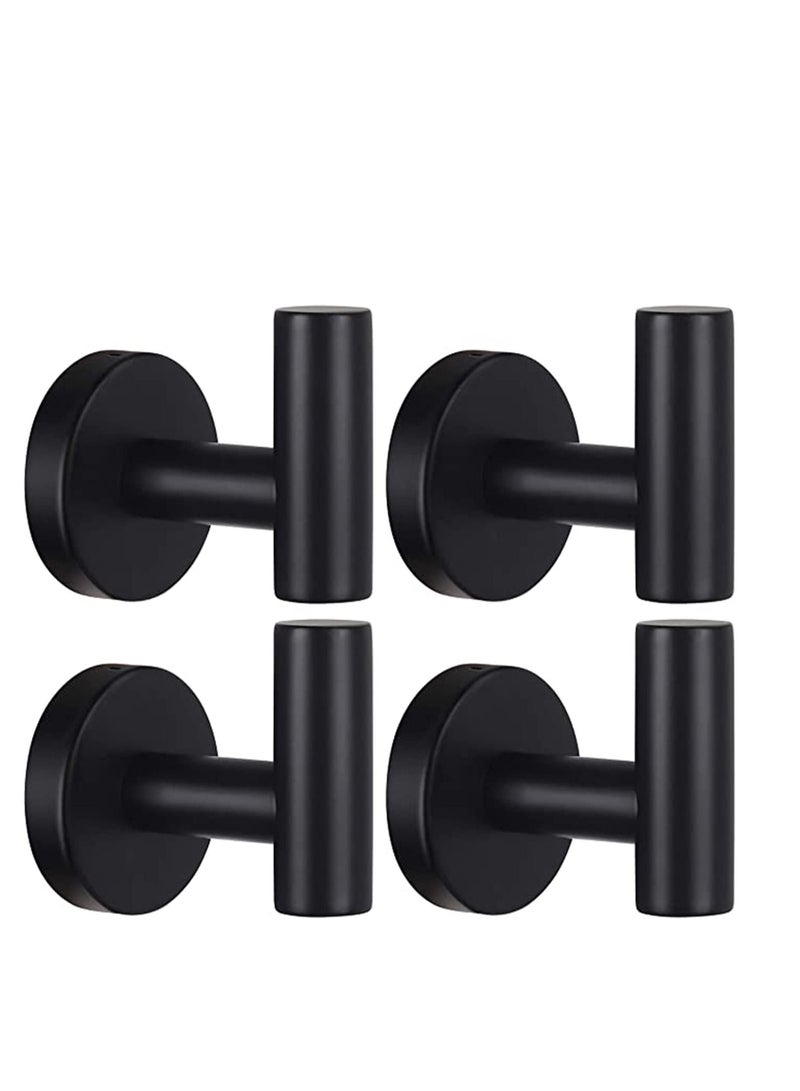 Wall Towel Hooks Coat Hook Bathroom Matte Black Robe 304 Stainless Steel Heavy Duty Door Hanger Clothes Cabinet Closet Sponges Bedroom Kitchen Hotel Pool 4 Packs