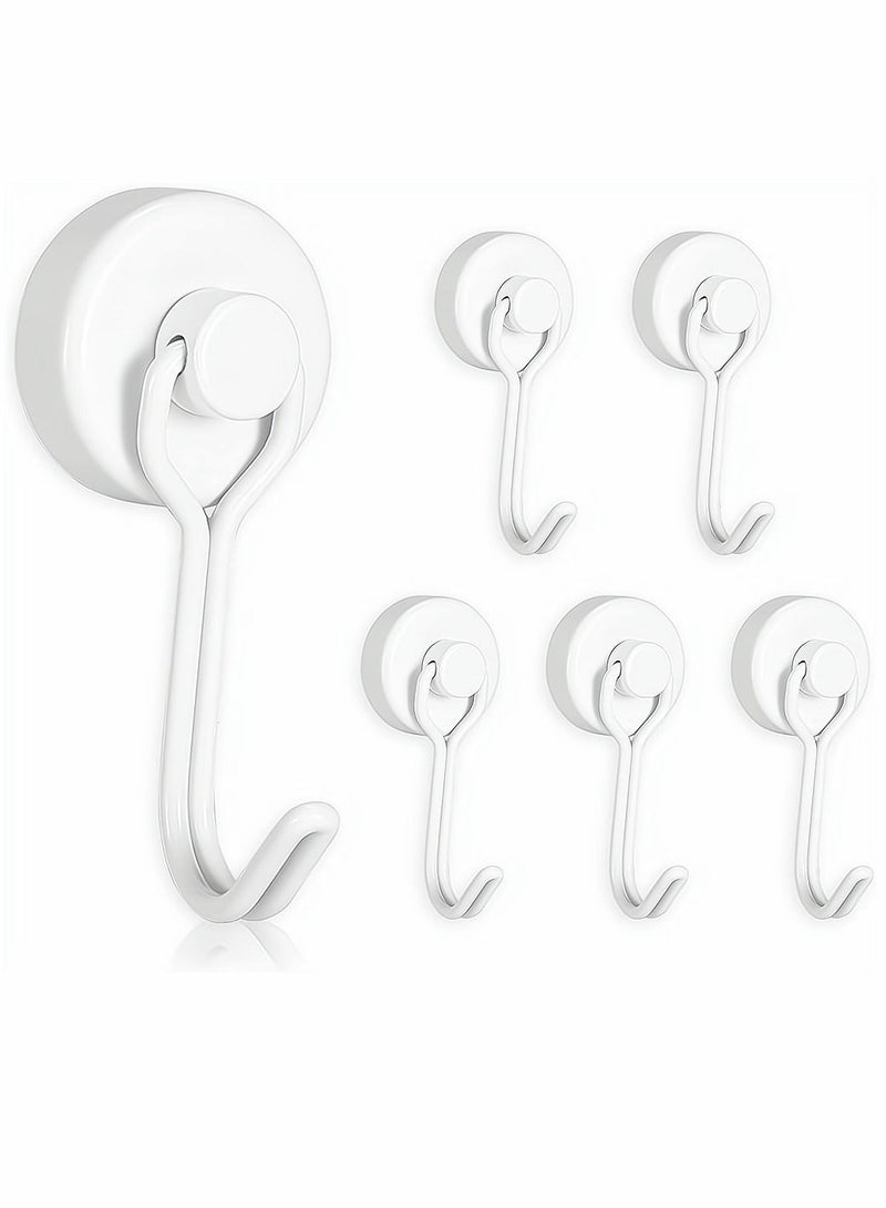 Magnetic Hooks Pack of 6 White Heavy Duty Strong Neodymium Magnet Hook 30 Lbs with Rust Proof for Indoor Outdoor Hanging Refrigerator Grill Kitchen Key Holder Locker Classroom