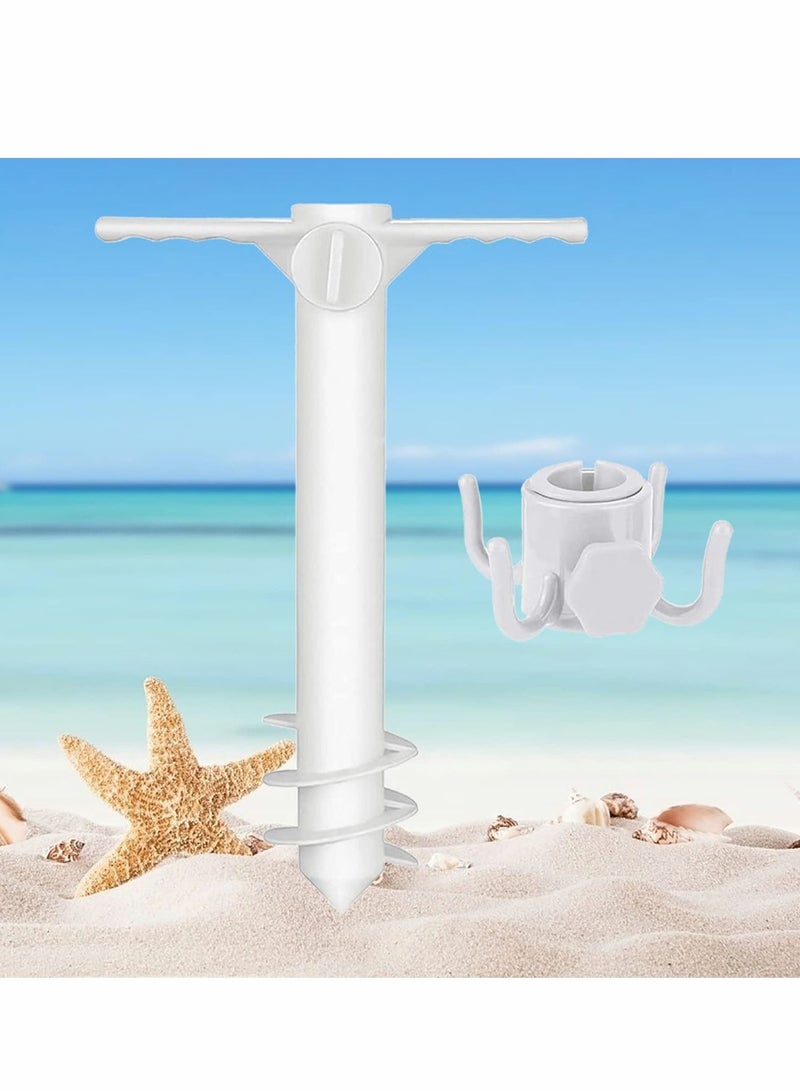 Beach Umbrella Screw Sand Anchor Stand Holder, One Size Fits All, Holder Safe for Strong Wind with 4-prongs Hanging Hook