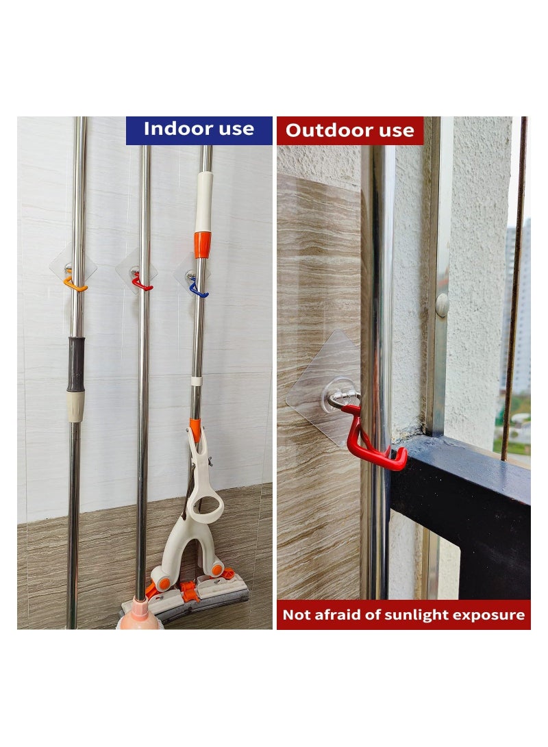 Mop and Broom Holder Wall Mount Gripper Holds Self Adhesive No Drilling Super Anti-Slip Tool Racks Stainless Steel Hooks Organizer