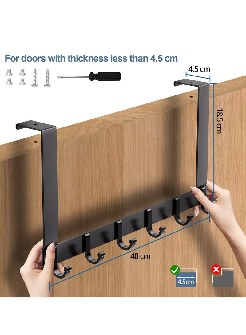 Door Hooks, Over Hanger with 6 44CM Aluminum Coat for Clothes, Towels, Bags, Keys