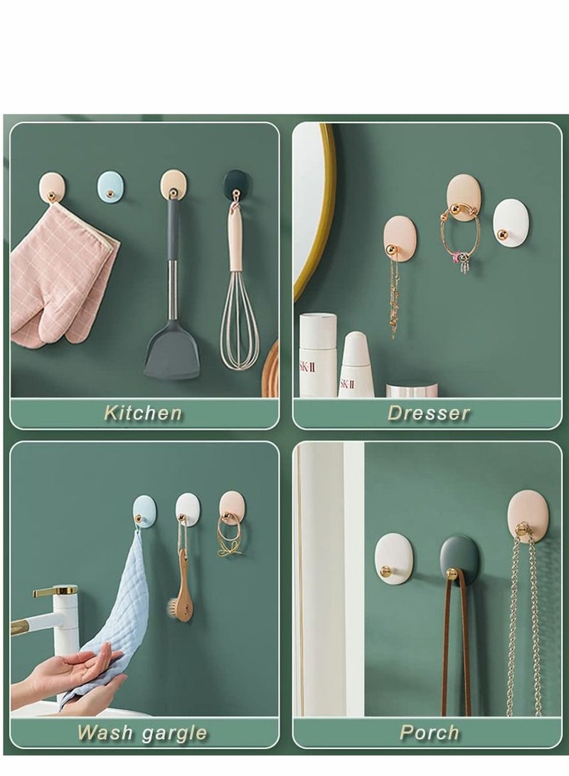 Self Adhesive Wall Hooks for Hanging Keys Towels Purses Hats Caps Scarves, Decorative Hook, Sticky Bathroom Door Kitchen Shower Room Entryway Organizer (White Pink Blue Green, 4PCS)