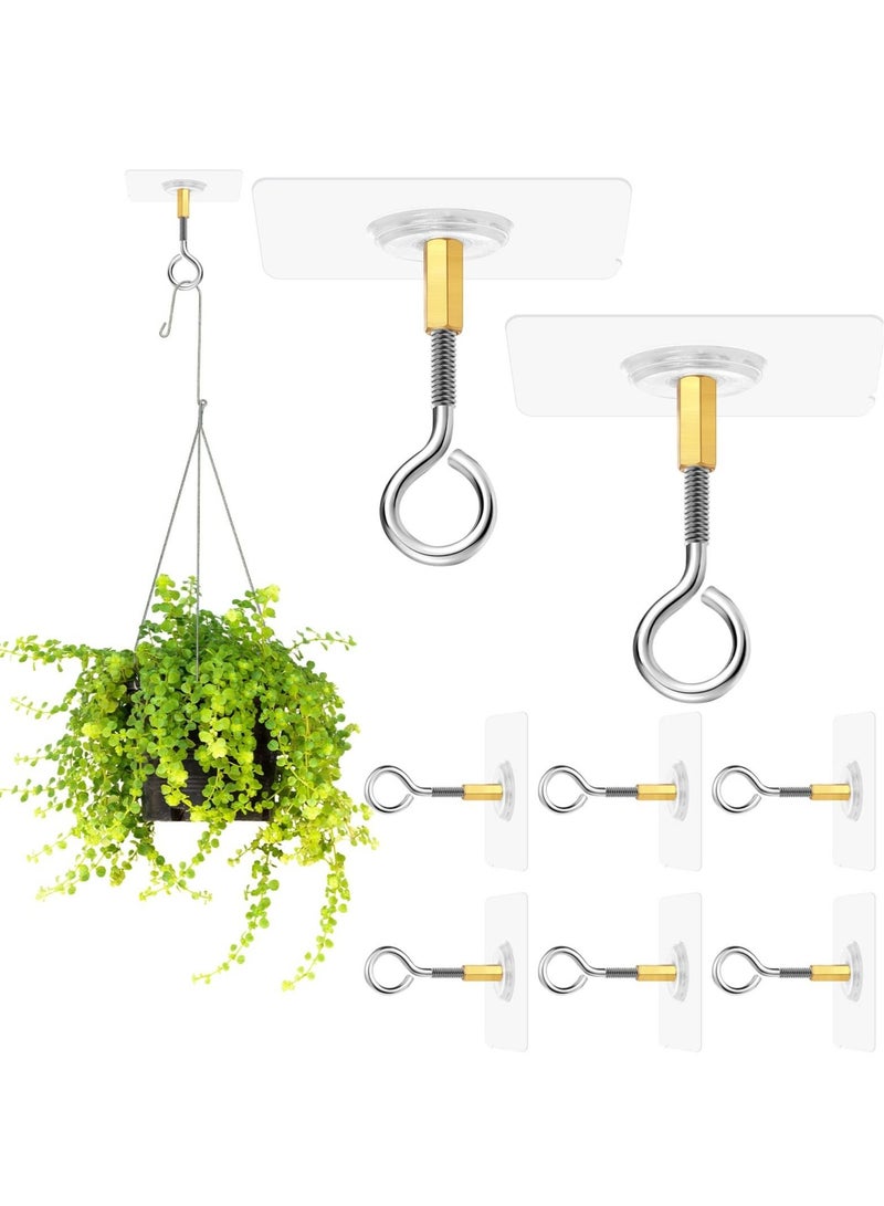 Ceiling Hooks, Self Adhesive Stainless Steel Eye No Hole Hanger, Transparent Waterproof Seamless Oilproof Wall Hooks 4.5KG(max) for Hanging Plant Lights(10PCS)