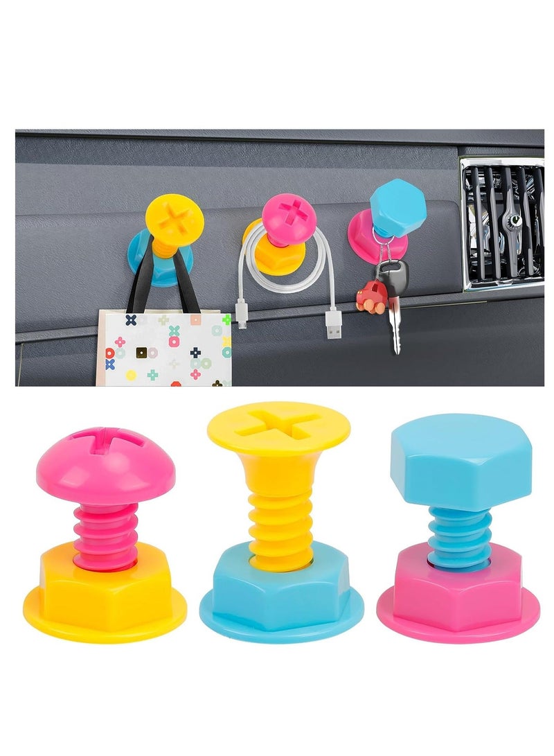 Self Adhesive Hanging Hooks, Creative Color Screw Viscose Punch-Free Car Dashboard Key Holder, Multifunctional Organizers Tools for Keys Coat Hat Clothes 3PCS