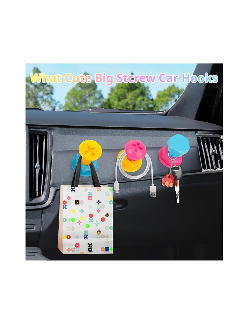 Self Adhesive Hanging Hooks, Creative Color Screw Viscose Punch-Free Car Dashboard Key Holder, Multifunctional Organizers Tools for Keys Coat Hat Clothes 3PCS