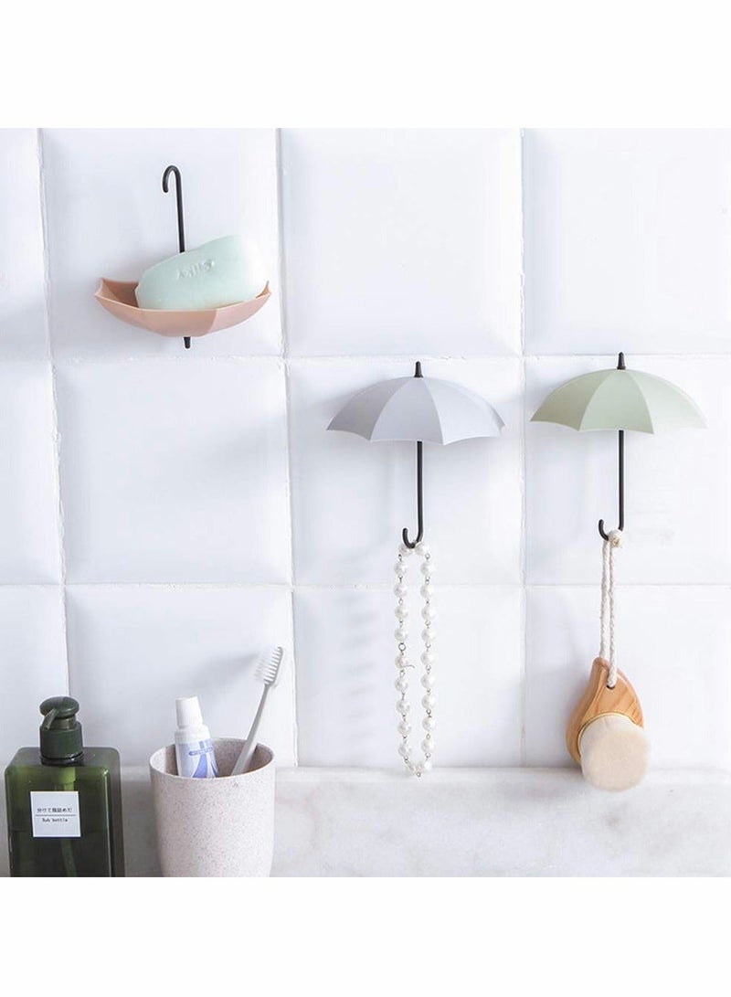 12 pcs Creative Umbrella Shaped Key Hanger Self Adhesive Wall Hooks Cute Mount Holder Home Decorative Accessories Gadgets Storage