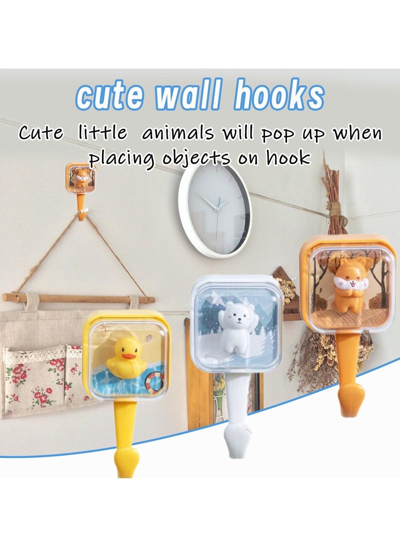 3 Pcs Wall Hooks, Adhesive Hooks Lovely Pet Kawaii Creative Squirrel, Duck, Bear for Coat Hat Scarf Towel Key Decor