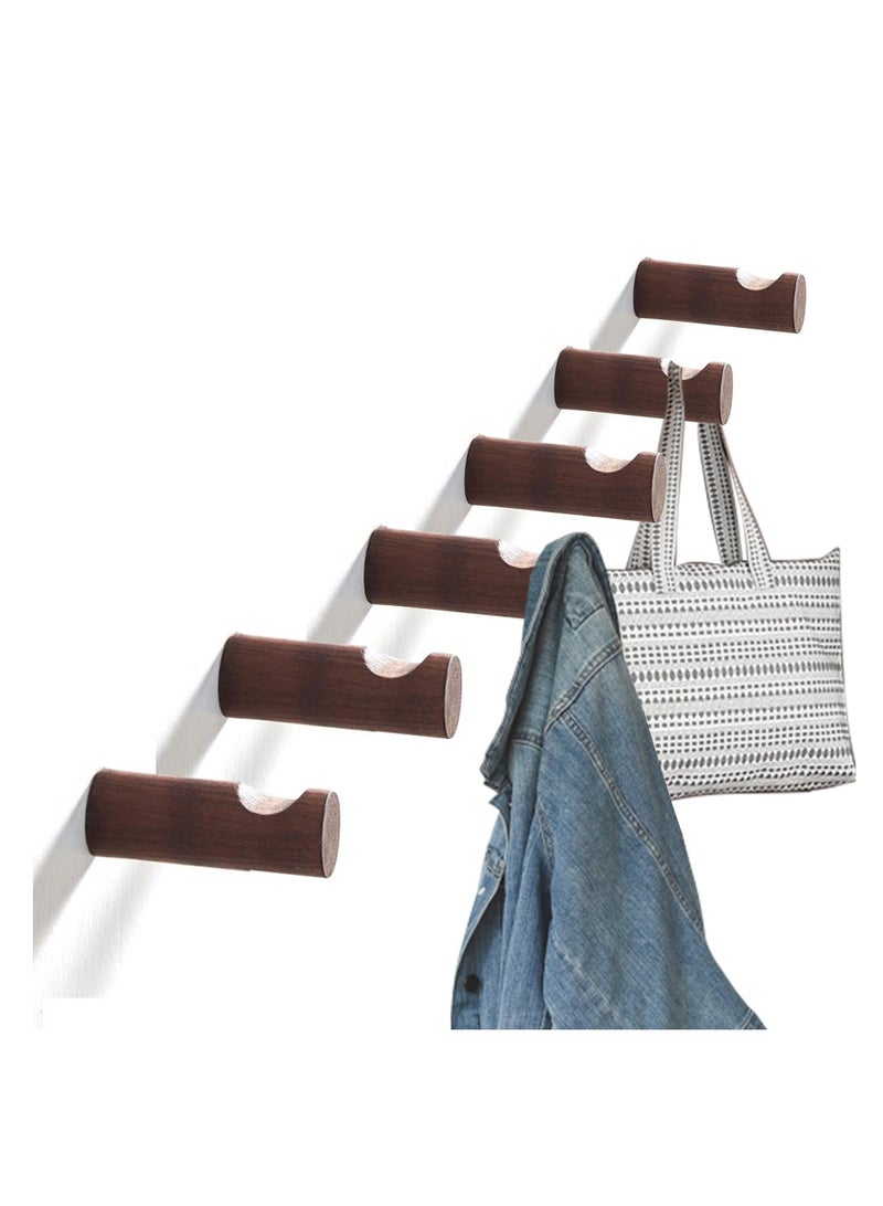 Oasisgalore 6 Pack Walnut Wood Wall Mounted Hook Wooden Hanger for Clothes Hats Bags Towel Home