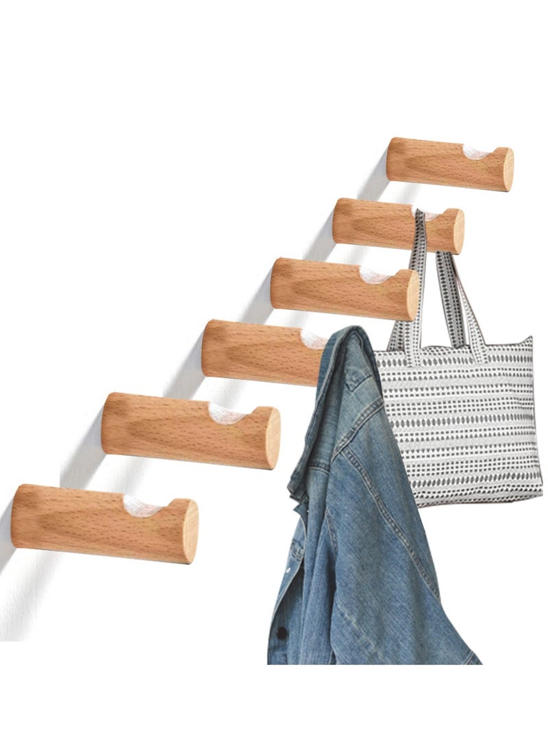 Oasisgalore 6 Pack Beech Wood Wall Mounted Hook Wooden Hanger for Clothes Hats Bags Towel Home