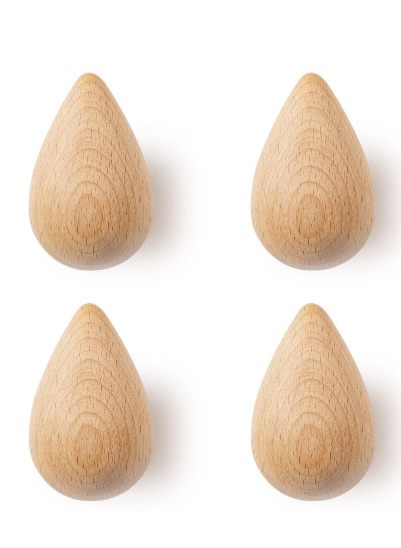 Cute Water Drop Shaped Wooden Hooks,Decorative Wall Hooks for Hanging Hats, Jackets and More! All Natural, Solid Wood Hooks, Each Set Includes 4 Hardware