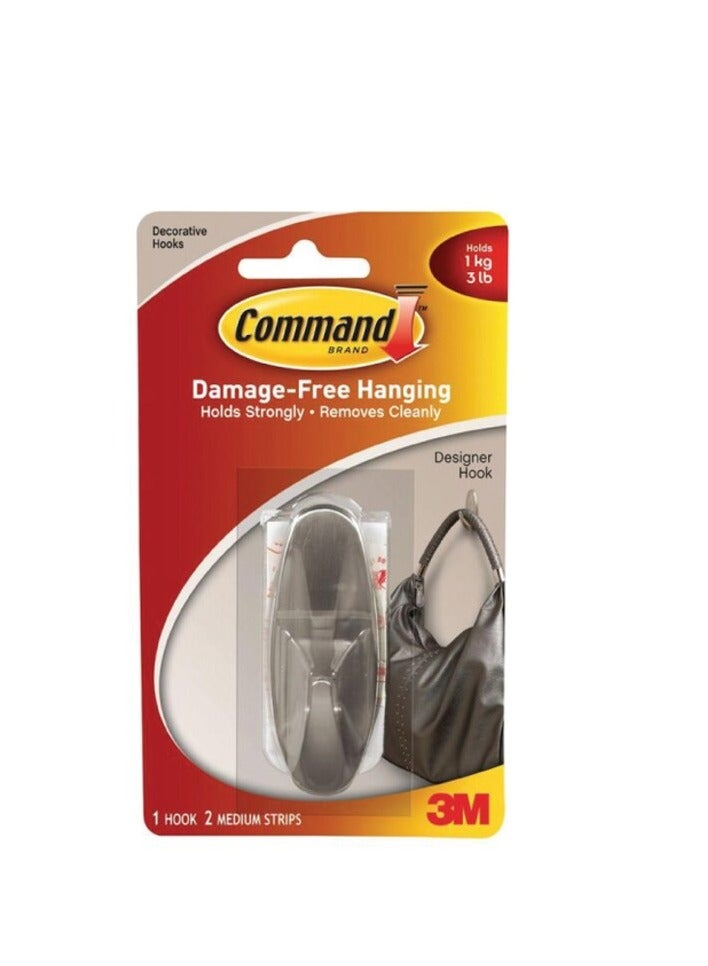 Command Medium Brushed Nickel Faux Design Hook