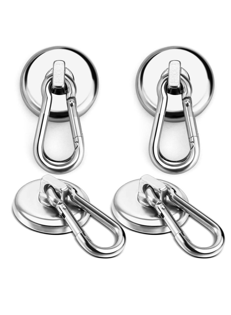 4 Packs Carabiner Magnetic Hooks 100LBS Strong Heavy Duty Neodymium Magnet with Swivel Hook Great for Your Kitchen, Refrigerator and Other Surfaces Silvery