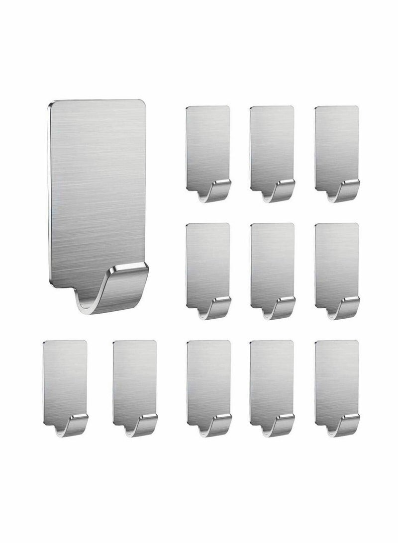 12 Pack Self Adhesive Hooks, MAKINGTEC Stainless Steel Sticky Wall Hanger, Waterproof, Heavy Duty, Rust-Proof for Kitchen Bathroom Bedroom