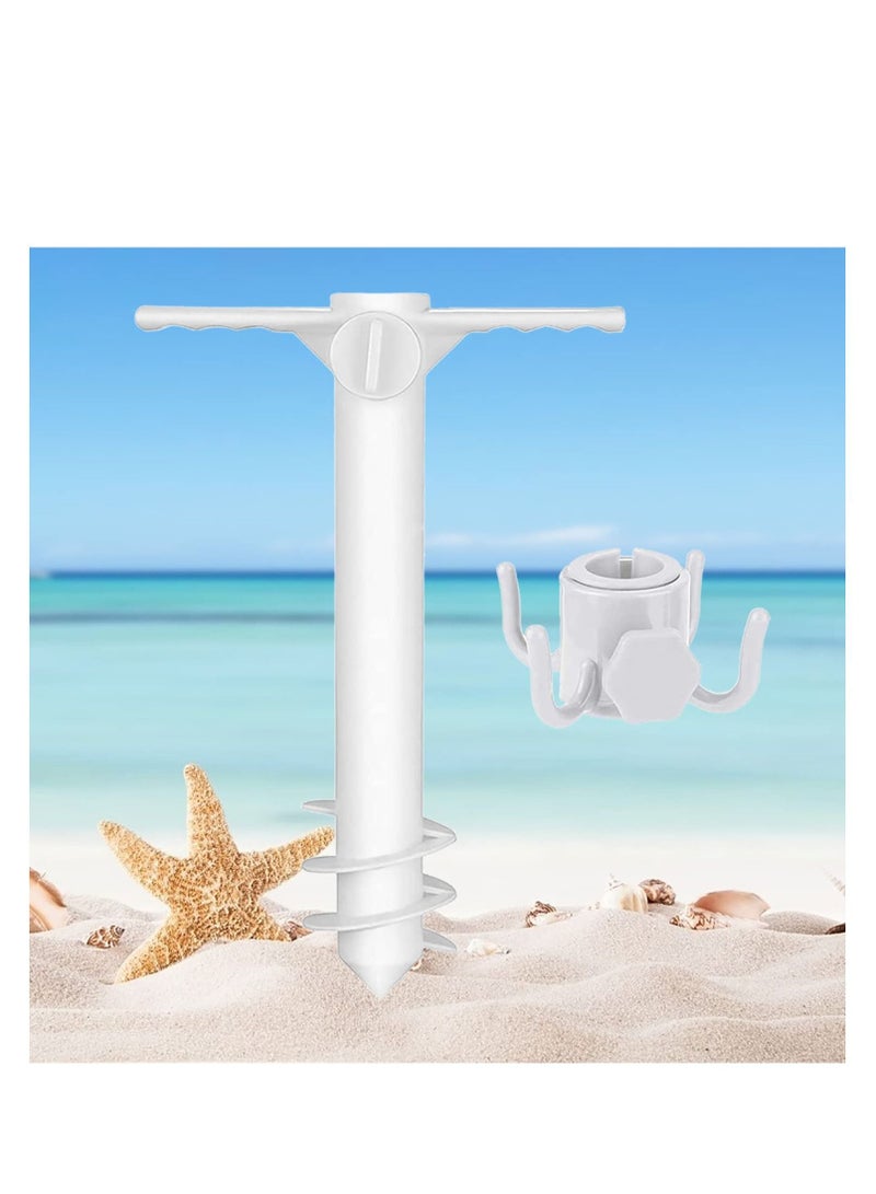 Beach Umbrella Screw Sand Anchor Stand Holder, One Size Fits All, Holder Safe for Strong Wind with 4 prongs Hanging Hook