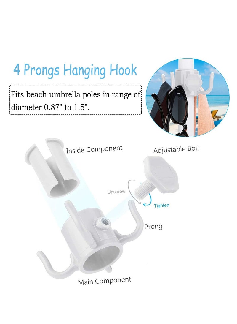 Beach Umbrella Screw Sand Anchor Stand Holder, One Size Fits All, Holder Safe for Strong Wind with 4 prongs Hanging Hook