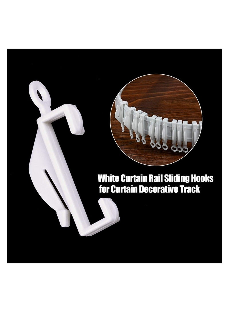 100pcs Curtain Hooks Plastic White Rail Glider Track Curtains for Window Door and Shower