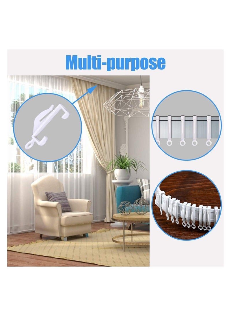 100pcs Curtain Hooks Plastic White Rail Glider Track Curtains for Window Door and Shower