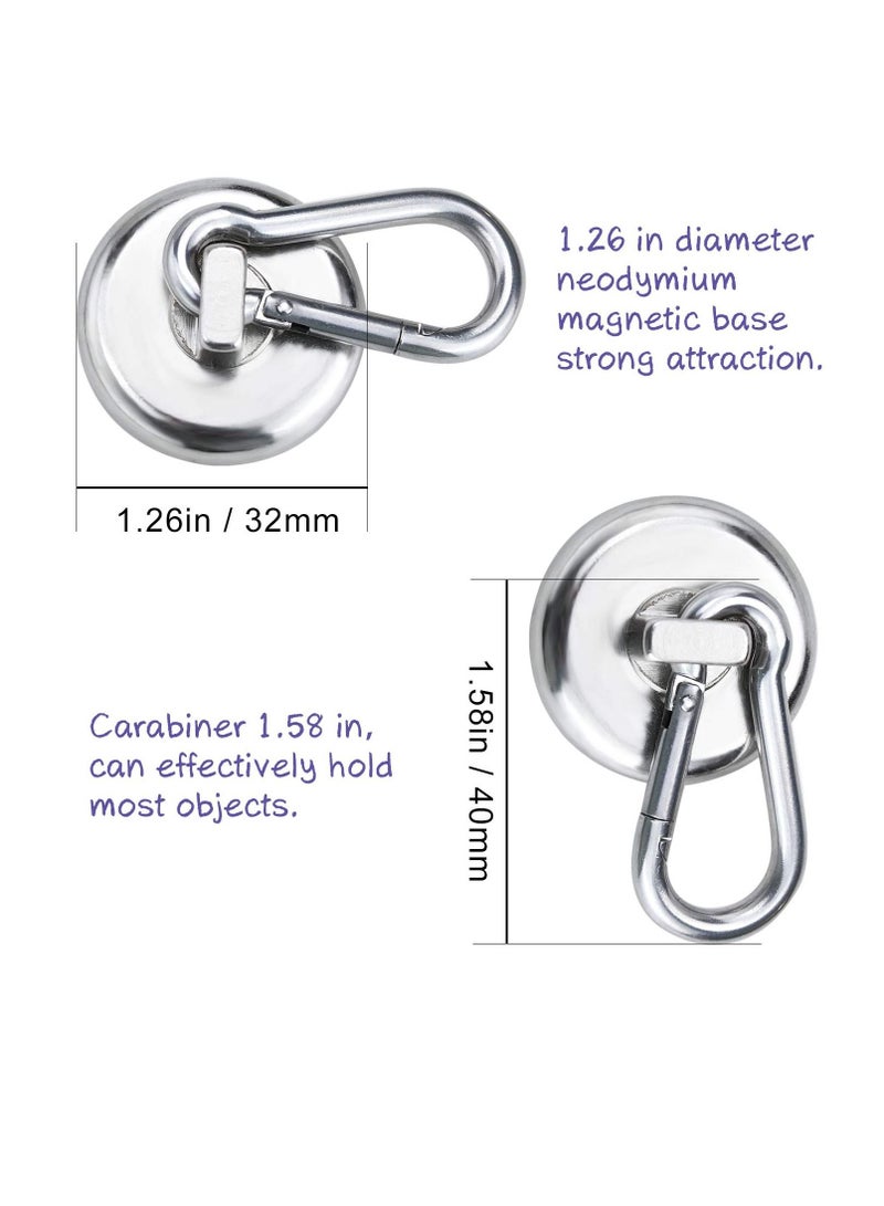 4 Packs Carabiner Magnetic Hooks 100LBS Strong Heavy Duty Neodymium Magnet with Swivel Hook Great for Your Kitchen, Refrigerator and Other Surfaces Silvery