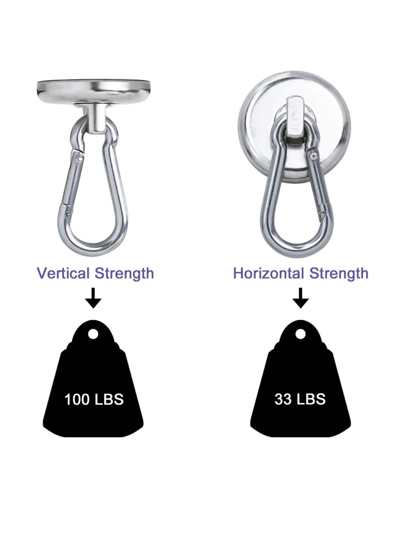 4 Packs Carabiner Magnetic Hooks 100LBS Strong Heavy Duty Neodymium Magnet with Swivel Hook Great for Your Kitchen, Refrigerator and Other Surfaces Silvery