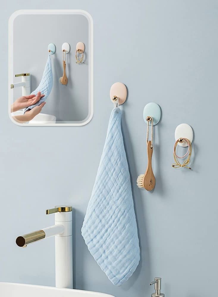 Self Adhesive Wall Hooks for Hanging Keys Towels Purses Hats Caps Scarves, Decorative Hook, Sticky Bathroom Door Kitchen Shower Room Entryway Organizer (White Pink Blue Green, 4PCS)