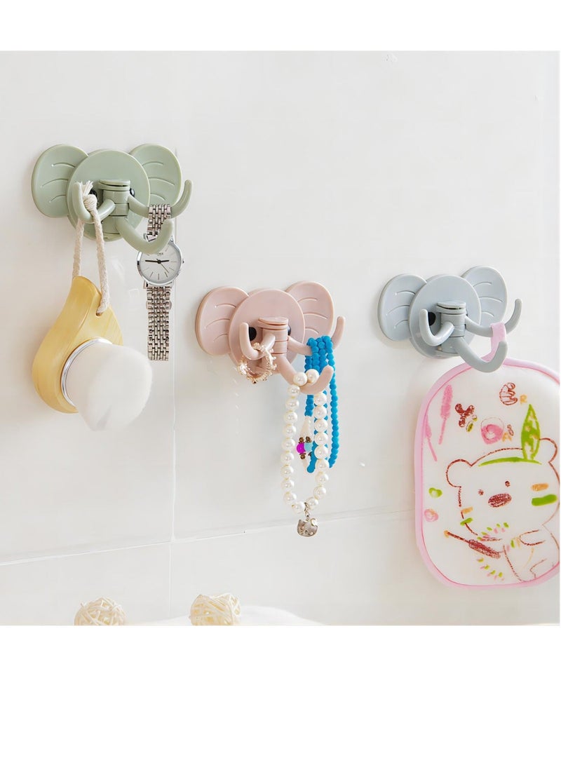 9pcs Elephant Swivel Adhesive Hooks Self Decorative and Durable Wall Hangers for Hanging Key Towel No Punching Required Extra Large Load-bearing Three Colors x3