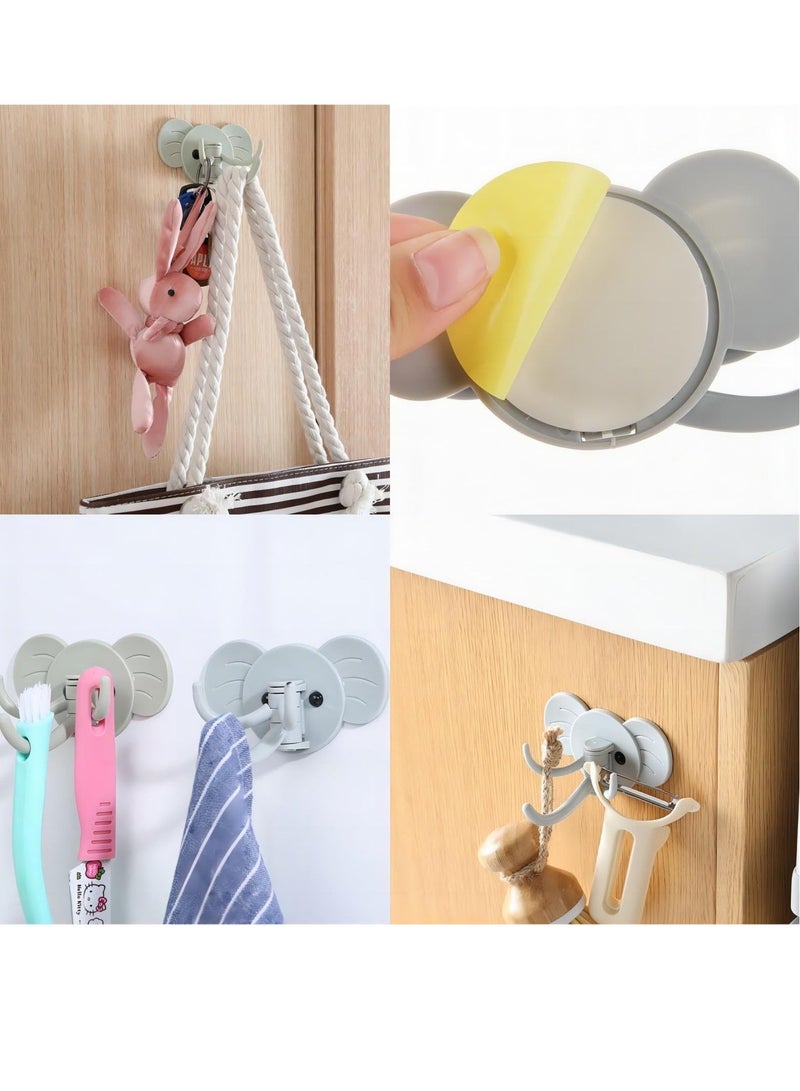 9pcs Elephant Swivel Adhesive Hooks Self Decorative and Durable Wall Hangers for Hanging Key Towel No Punching Required Extra Large Load-bearing Three Colors x3