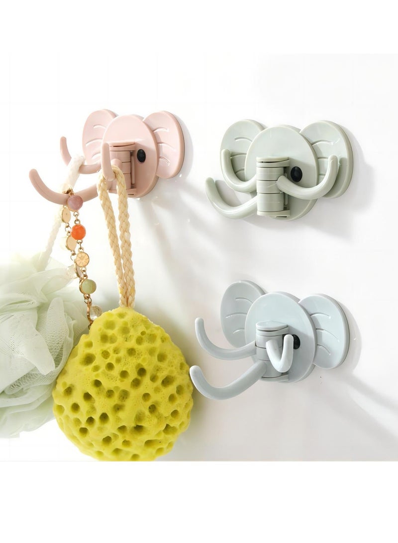 9pcs Elephant Swivel Adhesive Hooks Self Decorative and Durable Wall Hangers for Hanging Key Towel No Punching Required Extra Large Load-bearing Three Colors x3