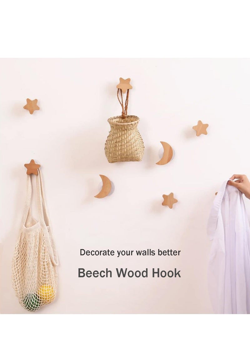 5 Pack Wooden Wall Hooks for Hanging Coat Clothes Hat Towels Bags, Bedroom Hooks, Natural Beech Wood Hooks,Wall Mounted Heavy Duty Hanger Bathroom, Entryway, Shape Decorative