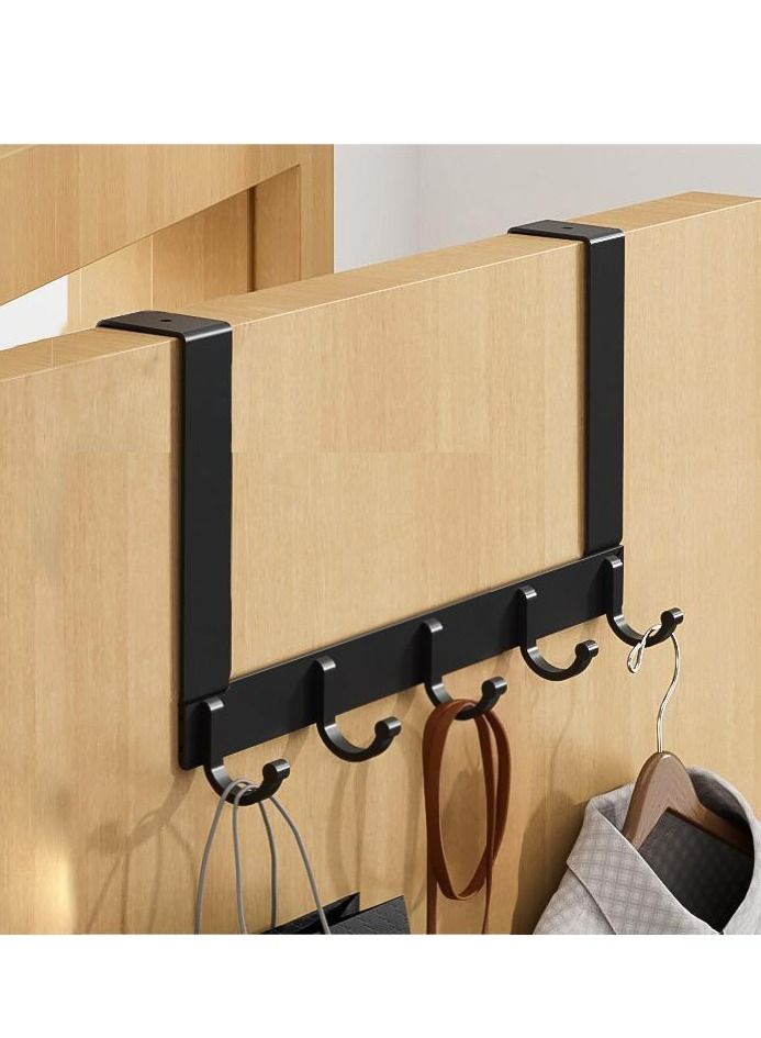 Over The Door Hook Hanger, Heavy-Duty Hanger - 5 Hooks, Space Saving Organizer Rack for Hanging Coat, Towel, Bag, Robe (1)