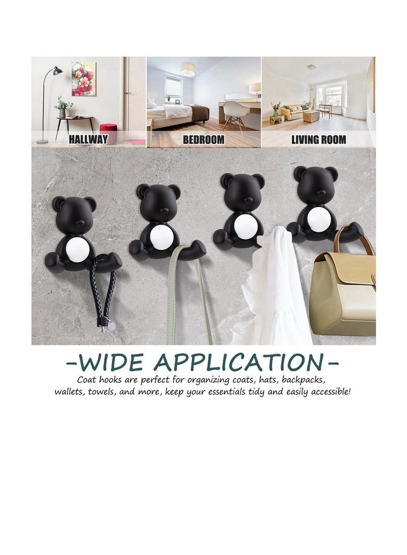 Coat Hooks Wall Mounted, 4 Pcs Hooks, Little Bear Heavy Duty Black Bathroom Kitchen Towel for Hanging Jacket Robe Dog Lead