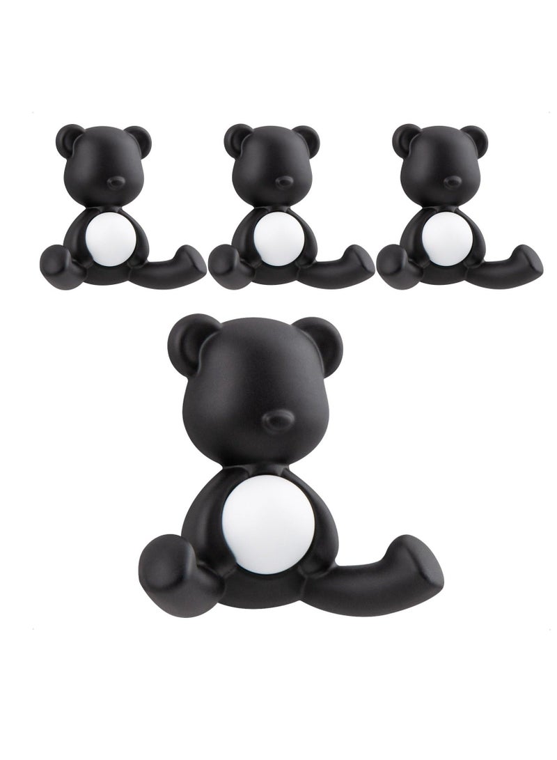 Coat Hooks Wall Mounted, 4 Pcs Hooks, Little Bear Heavy Duty Black Bathroom Kitchen Towel for Hanging Jacket Robe Dog Lead