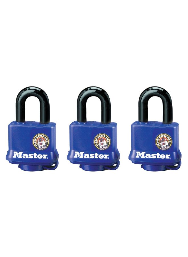 Pack of 3 Weather Tough Pad Lock Blue