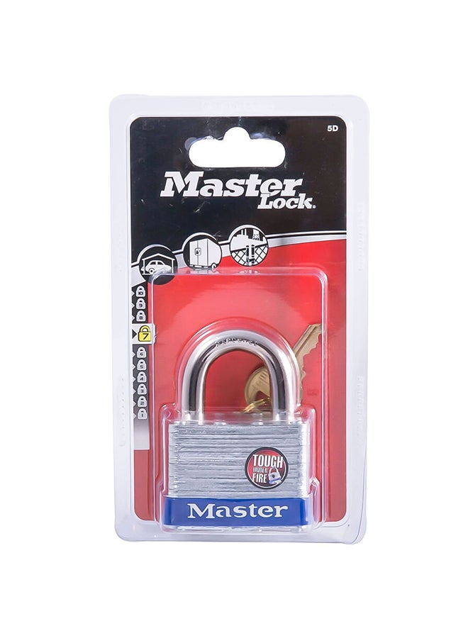 Wide Laminated Steel Pin Tumbler Padlock Silver