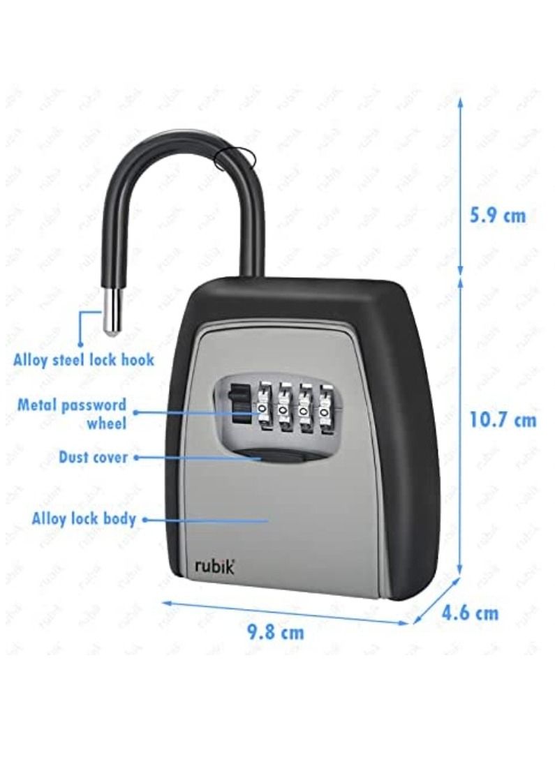 Padlock Key Lock Box for Keys Storage with Hang Shackle and Combination Lock, Full Metal Body, Outdoor/Indoor Use for Home Hotel Office Shop Warehouse Garage