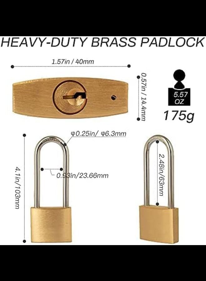 4 Pack Brass Lock Long Shackle Padlock Keyed Alike