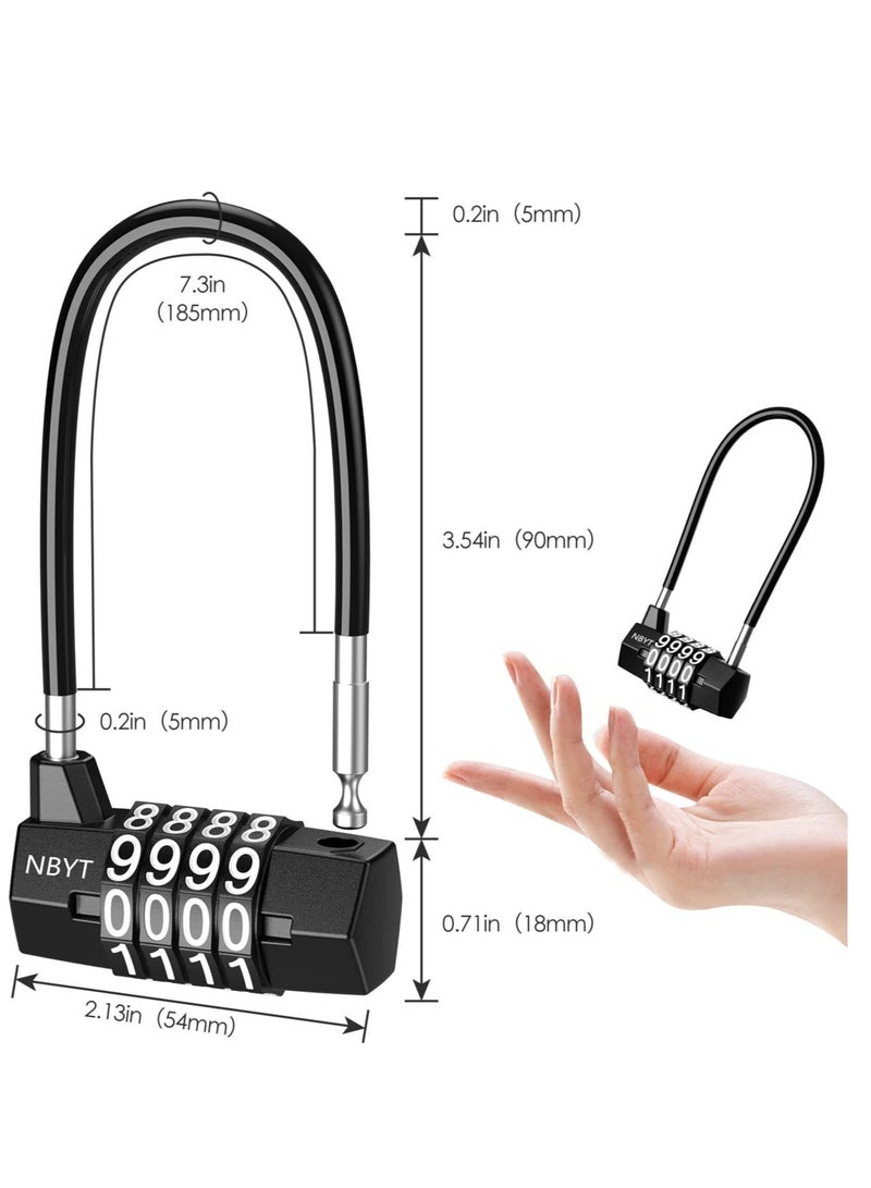 Heavy Duty Combination Lock, 3.5 Inch Waterproof Long Shackle Gate Lock, 4 Wheel Combination Padlock, Suitable for Home, Toolbox, School & Garage