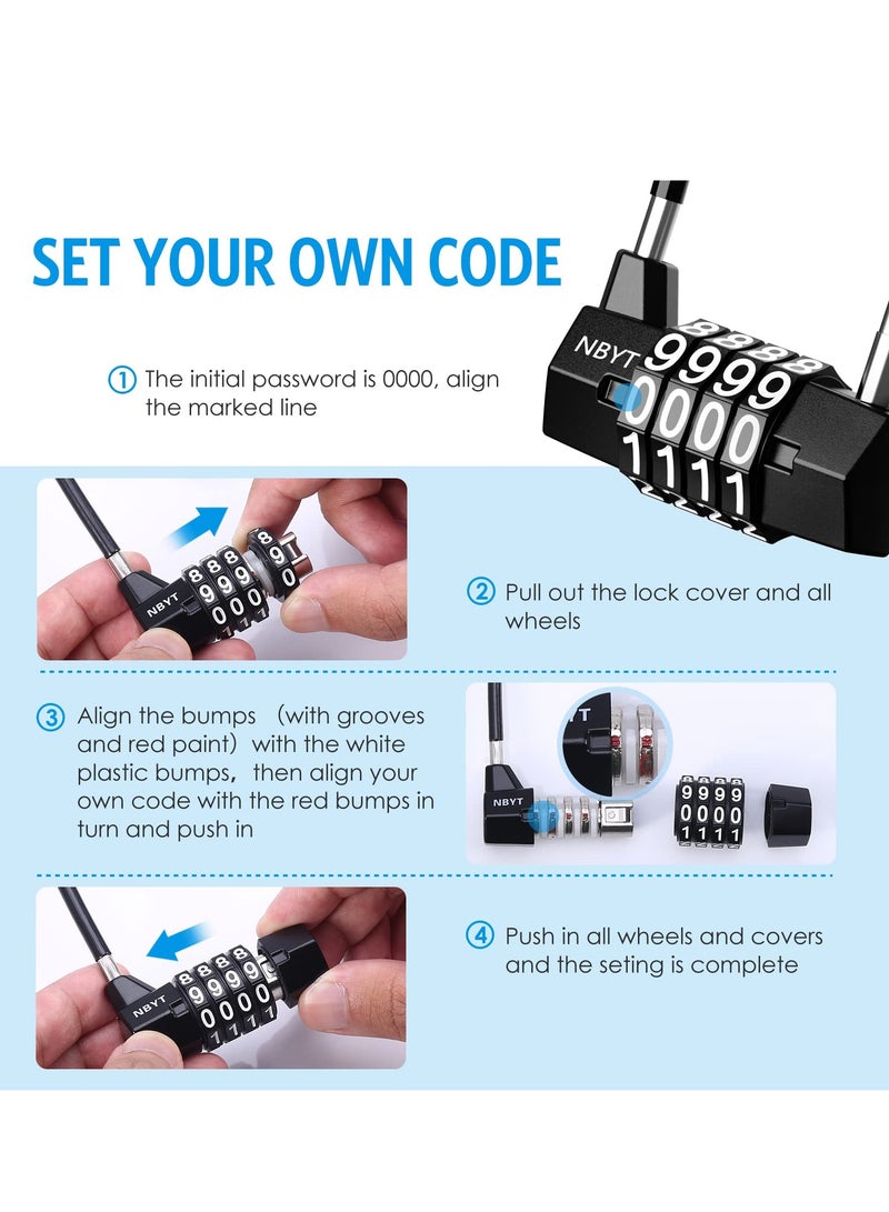 Heavy Duty Combination Lock, 3.5 Inch Waterproof Long Shackle Gate Lock, 4 Wheel Combination Padlock, Suitable for Home, Toolbox, School & Garage