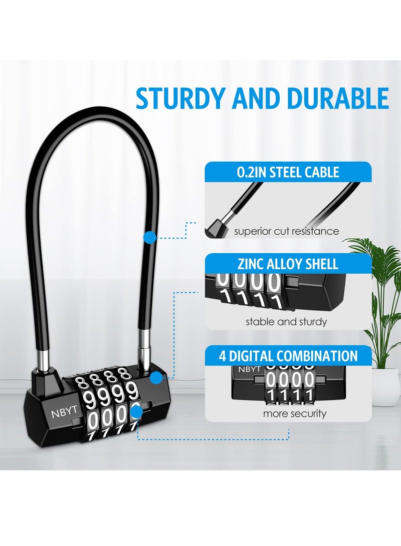 Heavy Duty Combination Lock, 3.5 Inch Waterproof Long Shackle Gate Lock, 4 Wheel Combination Padlock, Suitable for Home, Toolbox, School & Garage